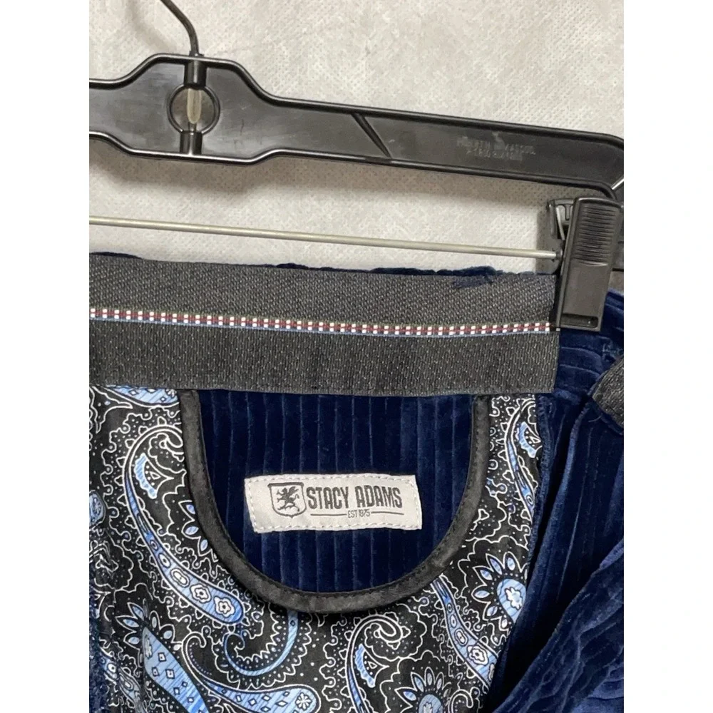 Men Velvet Pants 34x34 Blue Cargo Wide Wale Corduroy Stretch Luxury Stacy Adams